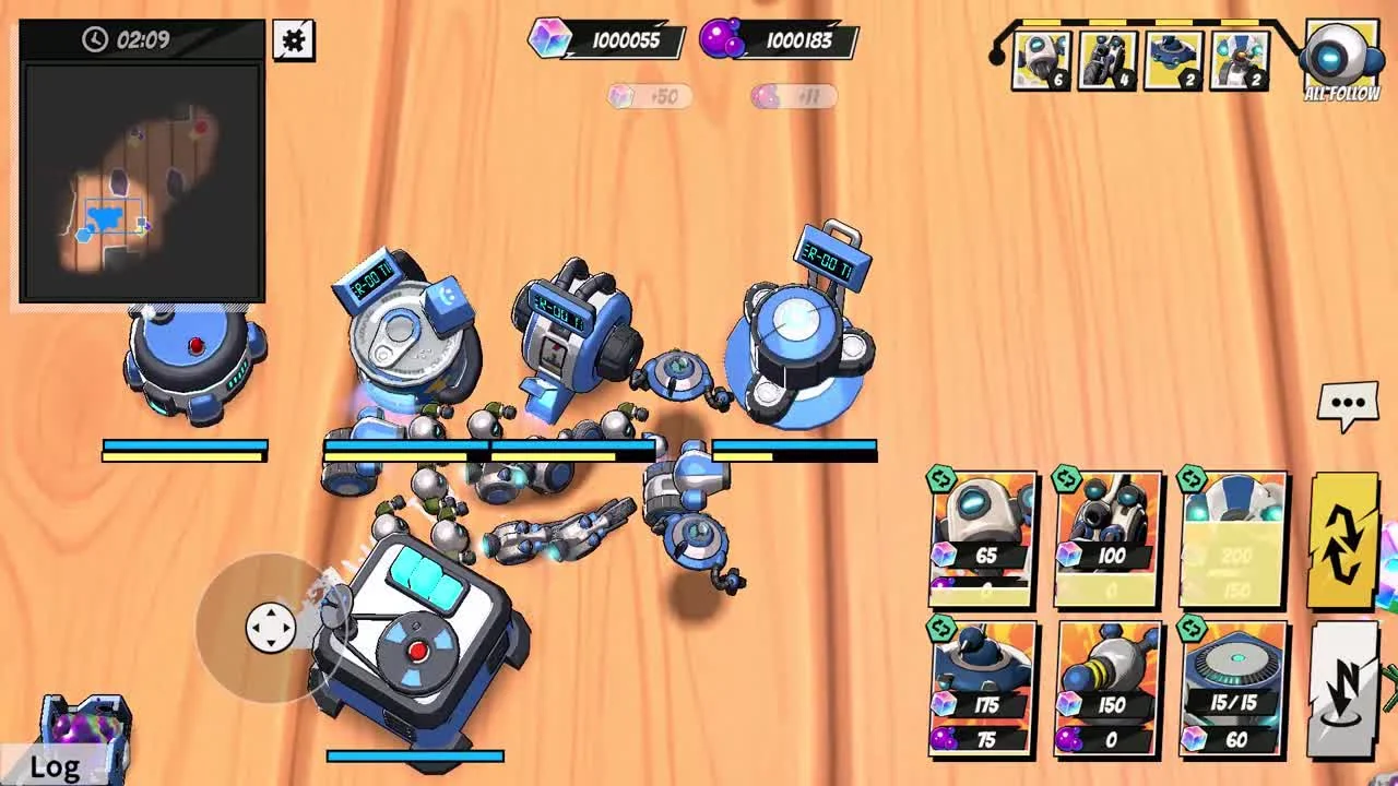 Real gameplay: robot armies and bases across a tabletop battlefield